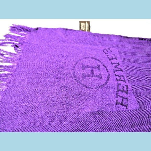 HERMES Shawl Libris Wrap Scarf Purple Cashmere Silk Oversized 80"/33" Authentic - Picture 3 of 12